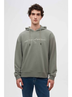 Twn Relaxed Fit Haki Nakışlı 3 Iplik Kapüşonlu Sweatshirt 3ECE24ORT0493