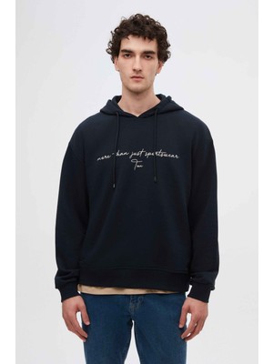 Twn Relaxed Fit Lacivert Nakışlı 3 Iplik Kapüşonlu Sweatshirt 3ECE24ORT0493