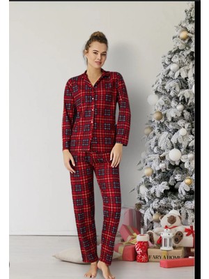 Kadın Süet Pijama Takımı Kareli