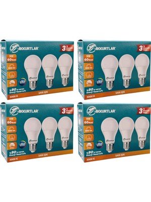 Akkurtlar LED Lamba 9W-60W 806 Lümen Sarı Işık 3000K