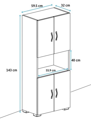 By Golden 4 Kapaklı Orta Bölmeli Çok Amaçlı Beyaz Mikrodalga Fırın Dolabı, Mini Fırın Mutfak Dolabı