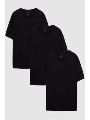 Ds Damat Comfort Siyah 3'lü Bol Kesim %100 Pamuk T-Shirt