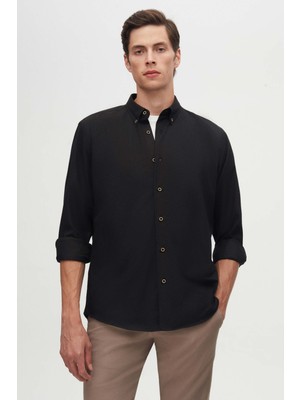 D'S Damat Ds Damat Regular Fit Siyah Düz Kışlık Flanel Gömlek 7HC02ORT13265