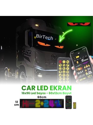 BirTech Kişiselleştirilebilir Matrix Car LED Telefon App Kontrollü Uzaktan Kumandalı (16X96)