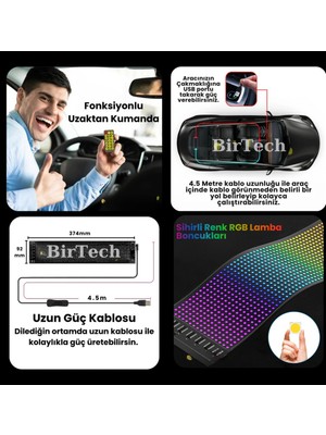 BirTech Kişiselleştirilebilir Matrix Car LED Telefon App Kontrollü Uzaktan Kumandalı (16X96)