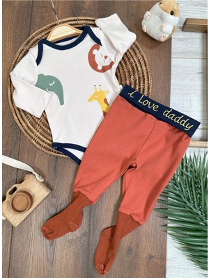 Safari Baskılı Çoraplı Alttan Çıtçıtlı Erkek Bebek Takım-Zıbın Takım