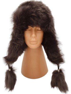 AbbasShop Tokalı Hakiki Deri Kuzu Kürklü Toskanalı Ushanka Şapka Erkek Kadın Şapka Bere Koyukahve