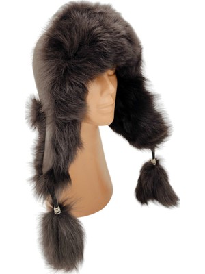 AbbasShop Tokalı Hakiki Deri Kuzu Kürklü Toskanalı Ushanka Şapka Erkek Kadın Şapka Bere Koyukahve