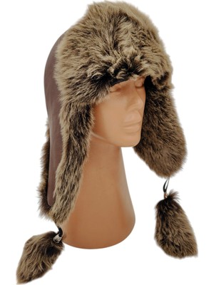 AbbasShop Hakiki Deri Kuzu Kürklü Toskanalı Ushanka Şapka Bere Ayarlanabilir Tokalı