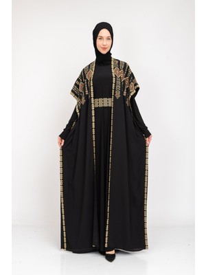 Zaytoon Kadın Abaya Filistin Nakışlı Çift Taraflı Uzun Kollu