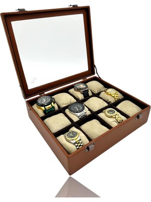 Diji 12'li Saat Kutusu Saat Çantası Taba Içi Kahve Krem Yastıklı