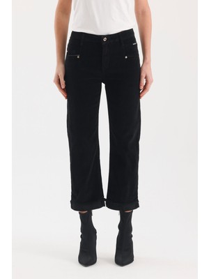 Nairobi Wide Leg Geniş Paça Kadife Pantolon 27 - Siyah