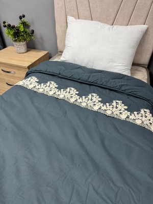 Clasy %100 Pamuk Ranforce Çift Kişilik Yorgan Çift Taraflı Osela V4 Indigo Gri Düz Desenli Kapitoneli