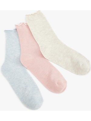 Koton 3'lü Fırfırlı Çok Renkli Soket Çorap Seti