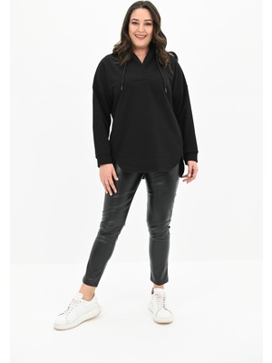 Koza Butik Kadın Büyük Beden Kapüşonlu Oversize Sweatshirt 1895-25