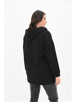 Koza Butik Kadın Büyük Beden Kapüşonlu Oversize Sweatshirt 1895-25