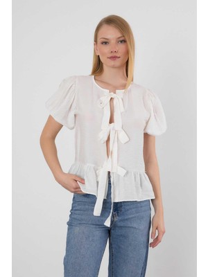 Rays 4334A Ön Bağlama Detay Bluz Beyaz