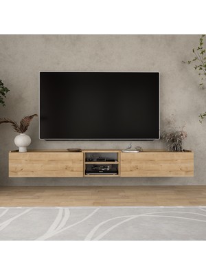 Lifedeco Tv Sehpa Ünitesi Safir Meşe Kapaklı Duvara Monte LD-1002-M2M4M2FS90