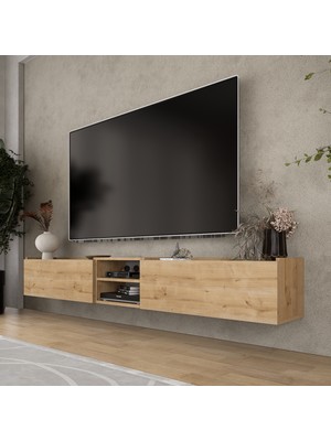 Lifedeco Tv Sehpa Ünitesi Safir Meşe Kapaklı Duvara Monte LD-1002-M2M4M2FS90