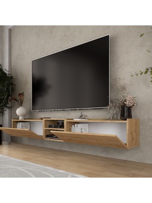 Lifedeco Tv Sehpa Ünitesi Safir Meşe Kapaklı Duvara Monte LD-1002-M2M4M2FS90