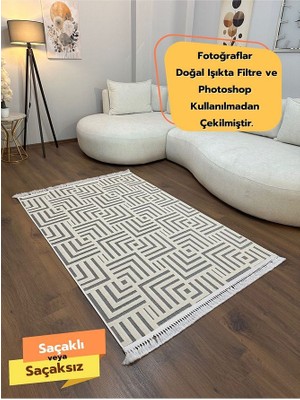 İstinye Halı Arya 5027 G Krem Gri Pamuk Dokuma Taban Geometrik Desenli Salon Halısı