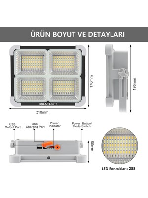 Sekatech Portatif Solar LED Projektör Cata 200W Güneş Enerjili Seyyar LED Işık Taşınabilir Sokak Aydınlatması