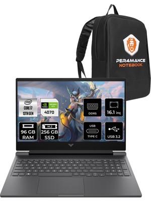 HP Victus 16 i7 13700H RTX 4070 8GB 96GB RAM 256GB SSD 16.1" FHD 144Hz FreeDOS 8V898EAPN336 Gaming Laptop + Per4 Çanta