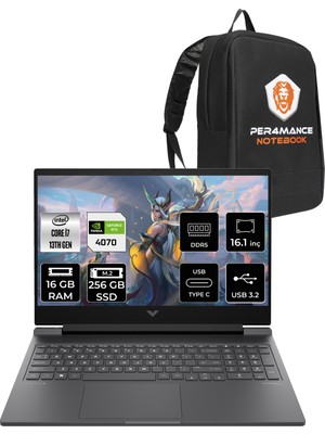 HP Victus 16 i7 13700H RTX 4070 8GB 16GB RAM 256GB SSD 16.1" FHD 144Hz FreeDOS 8V898EAPN306 Gaming Laptop + Per4 Çanta