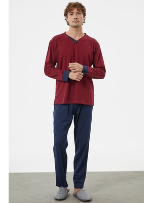 Sementa V Yaka Rahat Kalıp Pijama Takım - Bordo