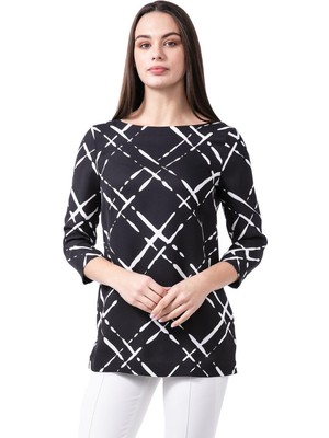 Escada  Kayık Yaka Truvakar Kol Desenli Bluz