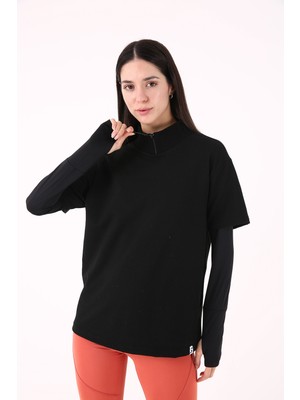 Scorp Chill Kadın Spor Sweatshirt Tshirt Siyah