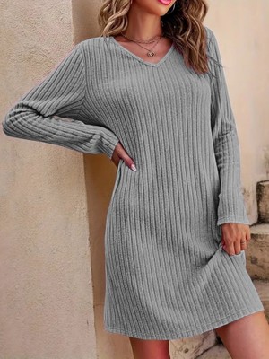 Drgy Kadın Uzun Kollu V Yakalı Kısa Şardonlu Kaşkorse Elbise