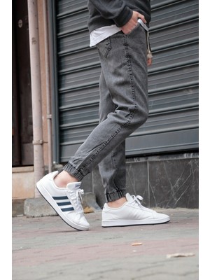 Greenpoll Erkek Gri Jogger Kot Pantolon - Lastikli Bel ve Paça, Yıkamalı Denim