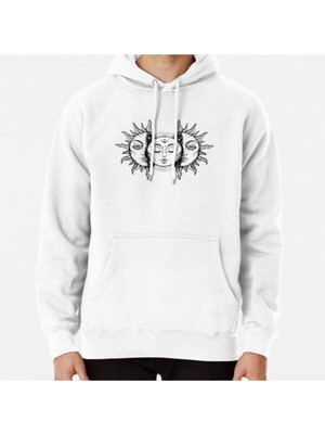 Hvit Stein Vintage Solar Eclipse Sun And Moon Baskılı Sweatshirt