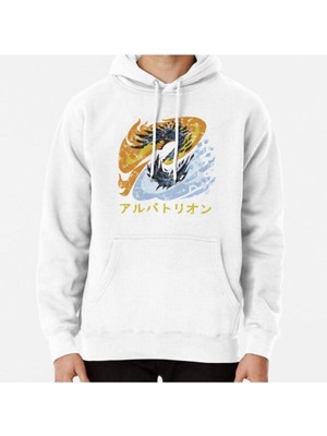 Hvit Stein Monster Hunter World Iceborne Alatreon Kanji Baskılı Sweatshirt