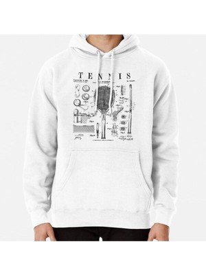 Hvit Stein Tennis Racket And Ball Old Vintage Patent Drawing Print Baskılı Sweatshirt