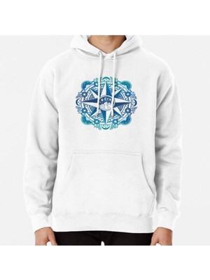 Hvit Stein Journey To Moon Mountain Turquoise Navy Ombré Compass Rose Nature Mandala Baskılı Sweatshirt