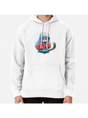 Hvit Stein Boxing Cat Baskılı Sweatshirt