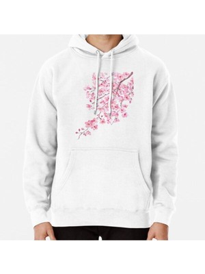 Hvit Stein Hand Painted Hand Painted Pink Cherry Blossom Watercolor 2020 Baskılı Sweatshirt