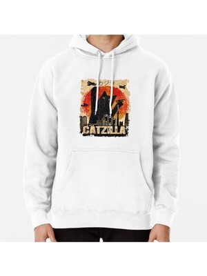 Hvit Stein Vintage Catzilla Funny Black Cat T-Shirt Baskılı Sweatshirt