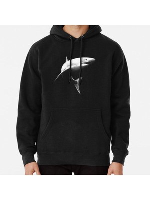 Hvit Stein Black And White Realistic Art Of A Scary Great White Shark Baskılı Sweatshirt