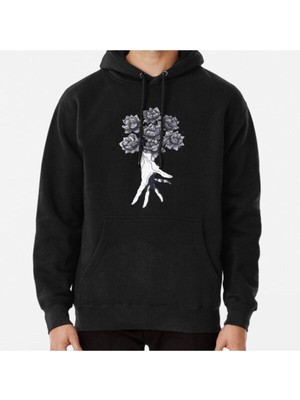 Hvit Stein Hand With Lotuses On Black Baskılı Sweatshirt