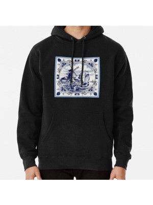 Hvit Stein Dutch Blue Delft: Vintage Windmill Print Baskılı Sweatshirt