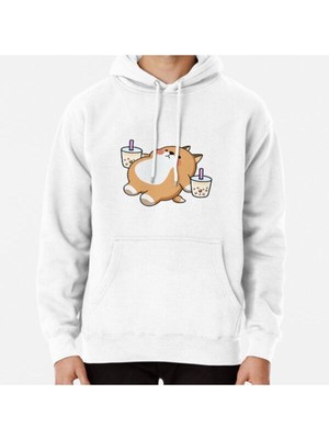 Hvit Stein Lazy Shiba Loves Boba! Baskılı Sweatshirt