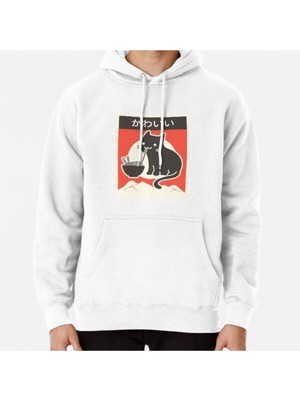Hvit Stein 'kawaii' Vintage Style Japenese Ramen Cat Baskılı Sweatshirt