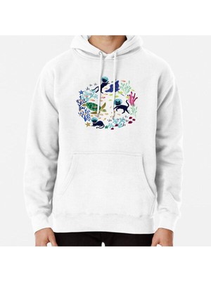 Hvit Stein Feline Seabed Exploration Baskılı Sweatshirt