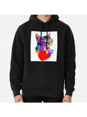 Hvit Stein Cat Love Baskılı Sweatshirt
