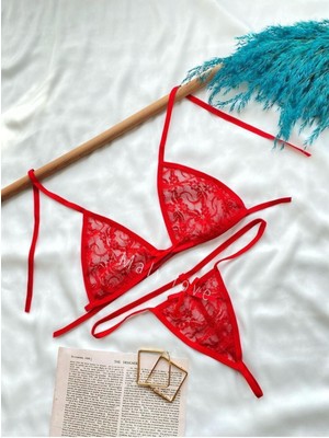 Esnek Kadın Kırmızı Dantel Sütyen Külot Takımı Normal Bel 2 Parça Dokuma Kırmızı Type 1 Cool & Comf