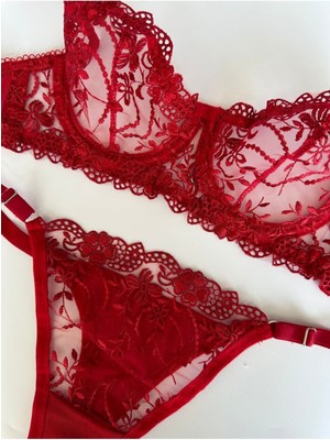 Balenli Kırmızı Balenli Sütyen Takımı Iç Giyim 2'li Type 3 Çiçekli Kapsız Cool & Comfort Uzun Brode