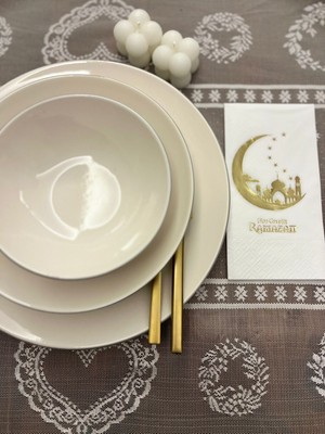 Kidspartim Gold Yaldızlı Beyaz Hoşgeldin Ramazan Yeni Ay Desenli Garson Peçete 16'lı